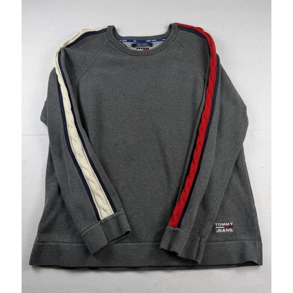 Tommy Jeans Other - Vintage Tommy Jeans Sweater Gray Cable Sleeve Crewneck Knit XXL 100% Cotton